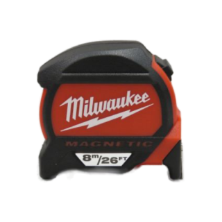 Milwaukee 8mtr Metric/Imperial Premium Magnetic Tape Measure (FREE HAT) each